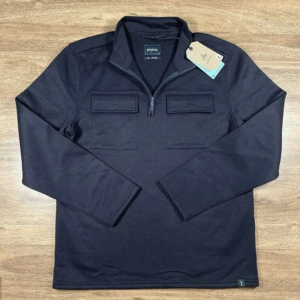 Prana Sweater Mens Large L Blue Brookland 1/4 Zip Pullover Wool Comfort Nautical